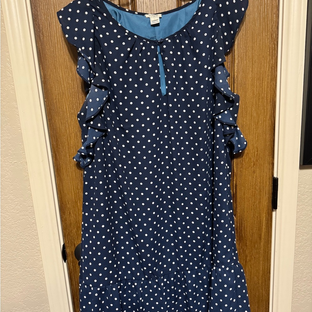 J. Crew Blue and White polka dot Sundress with Flutter Sleeves